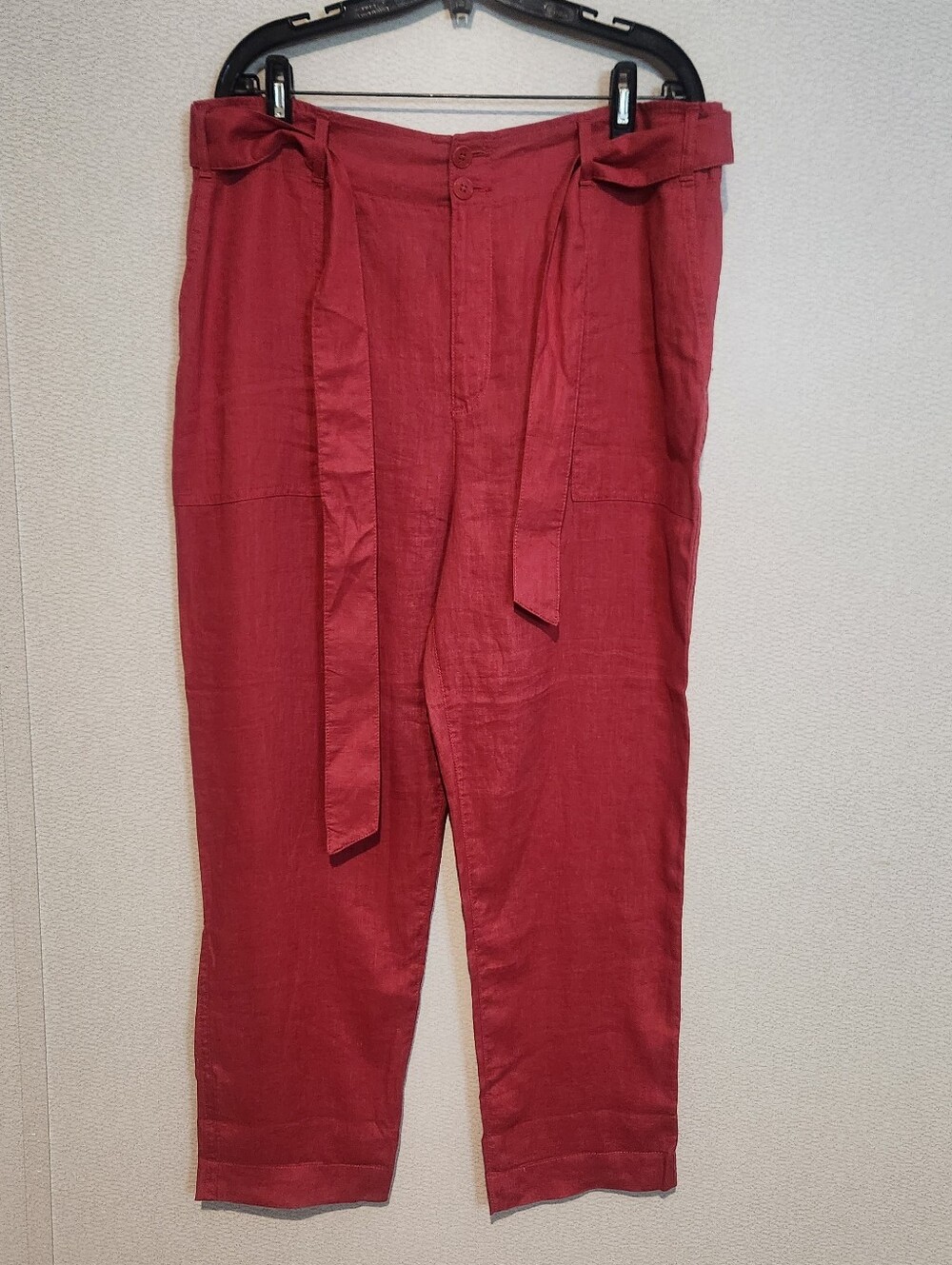 Lauren Ralph Lauren Sash Belted Straight Leg Ankle Linen Pants High Rise Size 14